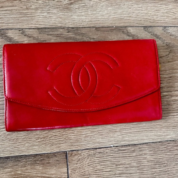 Designer CC Vintage Lambskin Double Flap Timeless Wallet Clutch Red - Picture 1 of 10